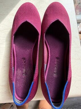 Rothy's Plum Knit Slip-On Ballet Flats with Blue Trim